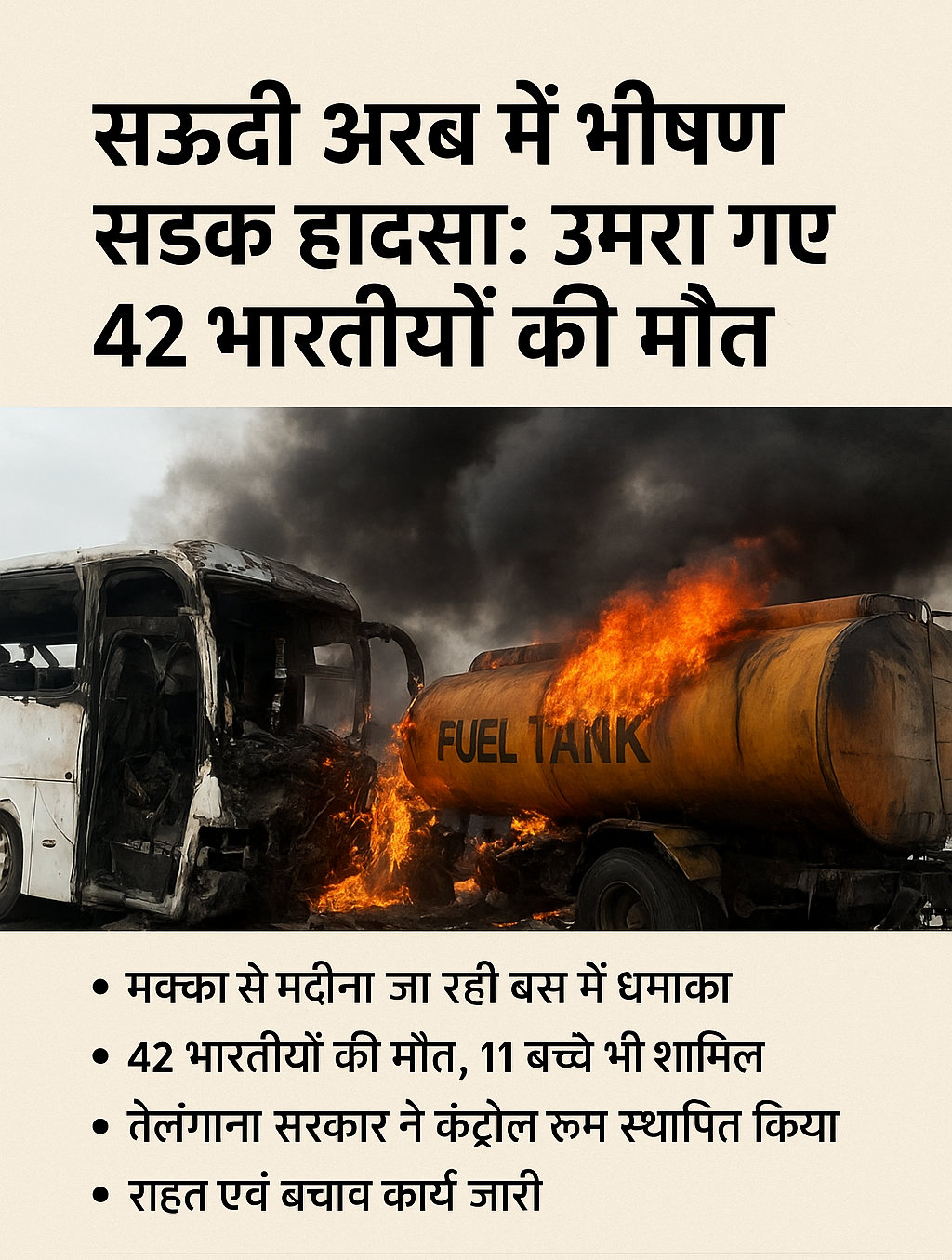 सऊदी अरब में भीषण सड़क हादसा: उमरा गए 42 भारतीयों की मौत