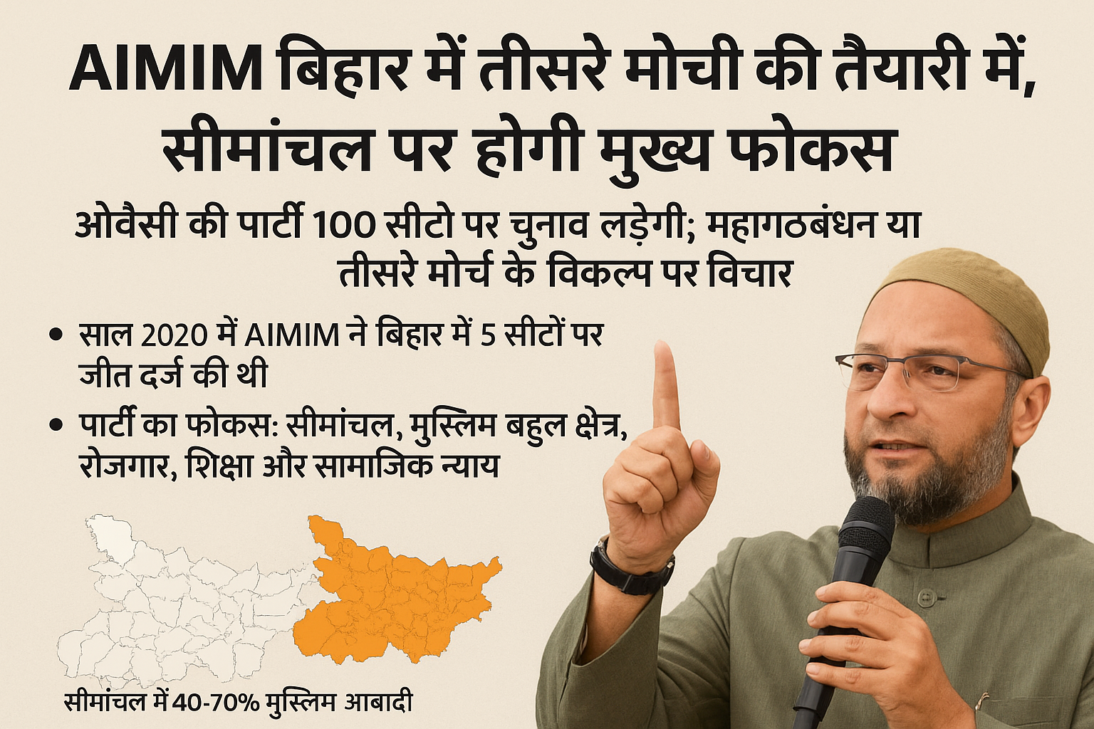 AIMIM बिहार में तीसरे मोर्चे की तैयारी में, सीमांचल पर रहेगी मुख्य फोकस