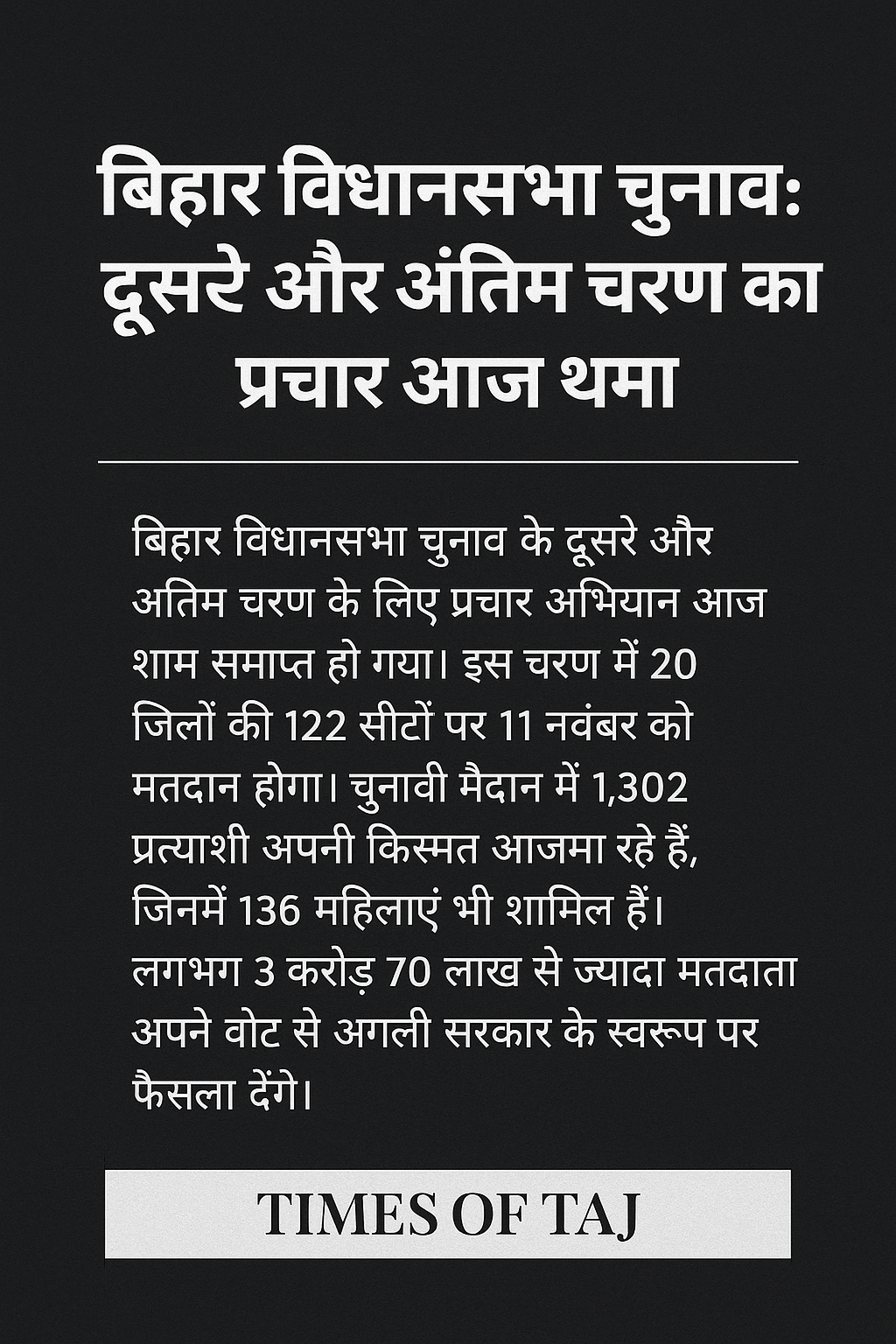 बिहार विधानसभा चुनाव: दूसरे और अंतिम चरण का प्रचार आज थमा