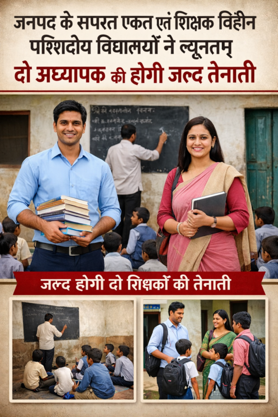 जनपद के समस्त एकल एवं शिक्षक विहीन परिषदीय विद्यालयों में न्यूनतम् दो अध्यापक की होगी जल्द तैनाती