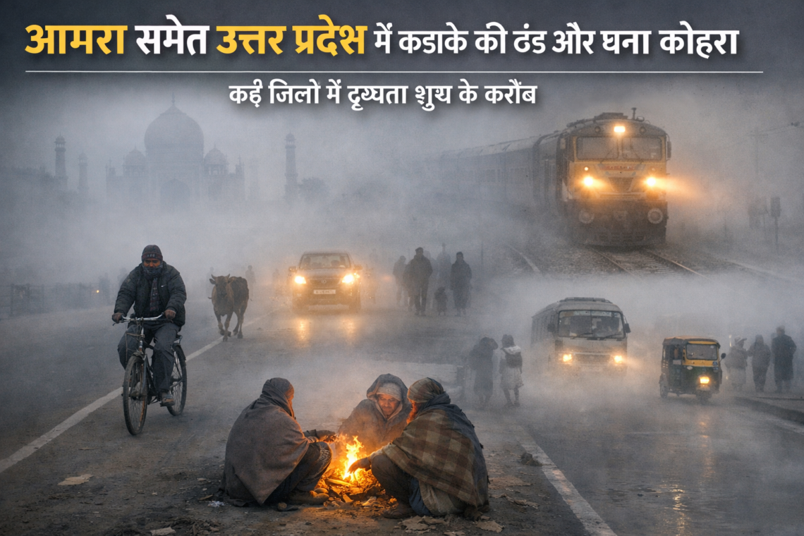आगरा समेत उत्तर प्रदेश में कड़ाके की ठंड और घना कोहरा, कई जिलों में दृश्यता शून्य के करीब