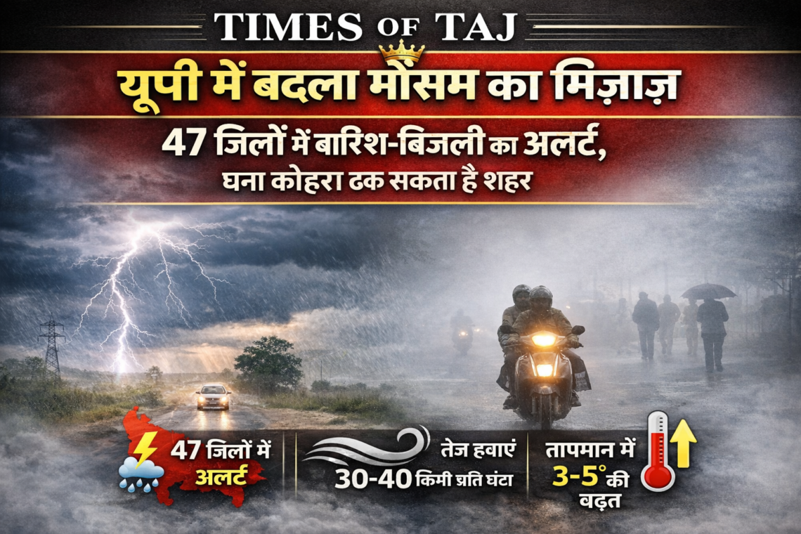 यूपी में बदला मौसम का मिज़ाज, 47 जिलों में बारिश-बिजली का अलर्ट, घना कोहरा भी करेगा परेशान