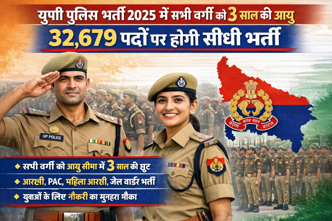 यूपी पुलिस भर्ती 2025 में सभी वर्गों को 3 साल की आयु सीमा में छूट, 32,679 पदों पर होगी सीधी भर्ती