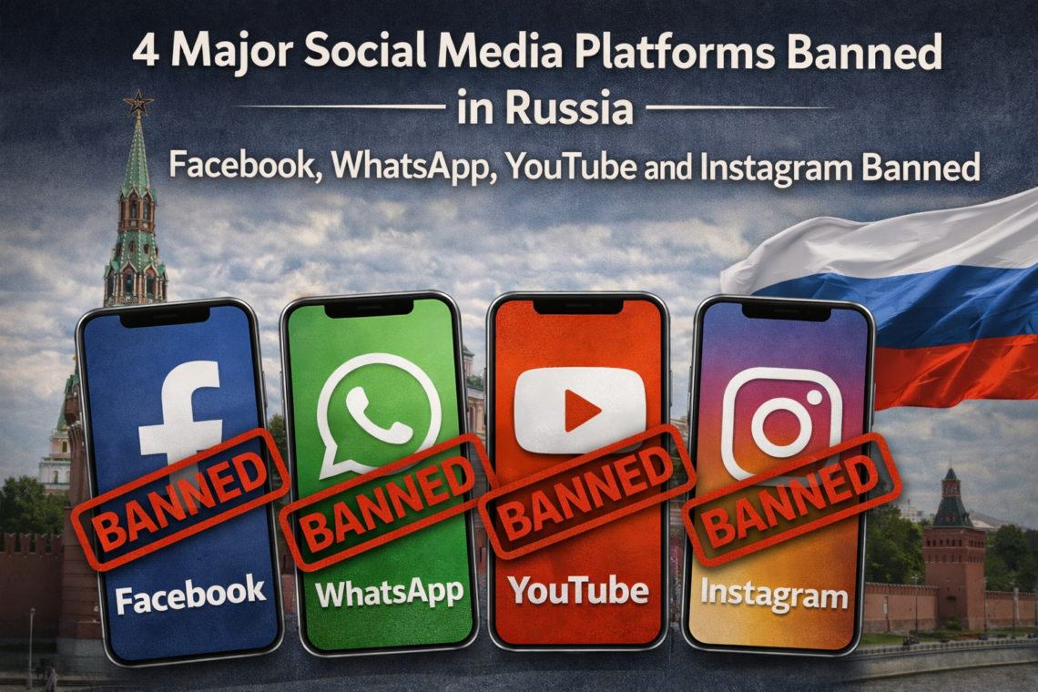 रूस में 4 बड़े सोशल मीडिया प्लेटफॉर्म बैन, फेसबुक, व्हाट्सएप, यूट्यूब और इंस्टाग्राम पर प्रतिबंध