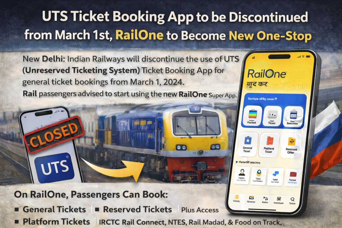 UTS Ticket Booking App 1 मार्च से बंद, RailOne बनेगा नया वन-स्टॉप प्लेटफॉर्म
