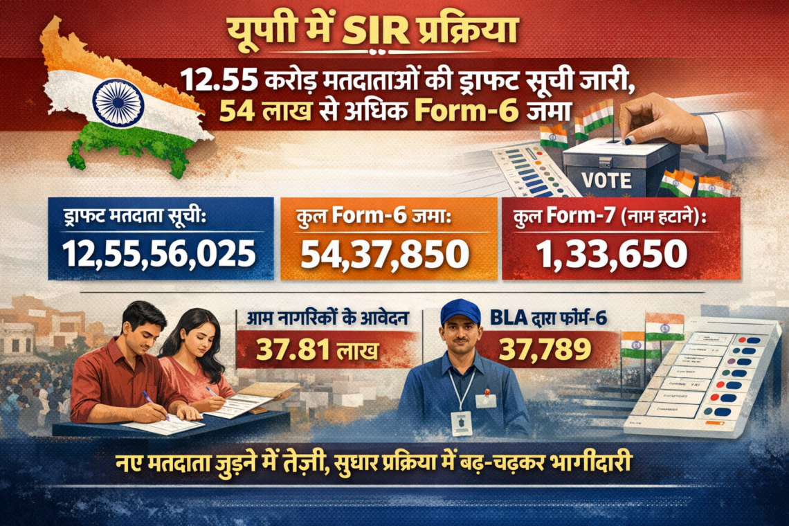 यूपी में SIR प्रक्रिया: 12.55 करोड़ मतदाताओं की ड्राफ्ट सूची जारी, 54 लाख से अधिक Form-6 जमा