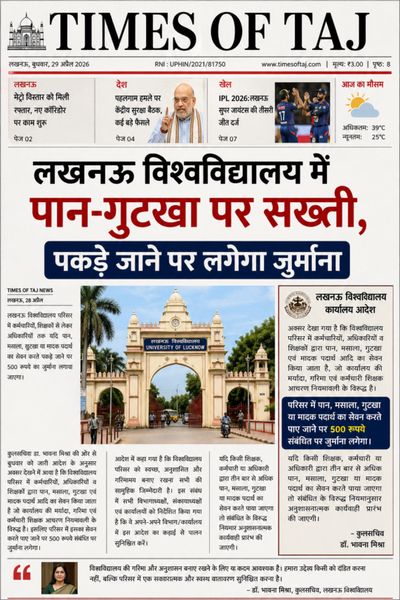 लखनऊ विश्वविद्यालय में पान-गुटखा पर सख्ती, पकड़े जाने पर लगेगा जुर्माना