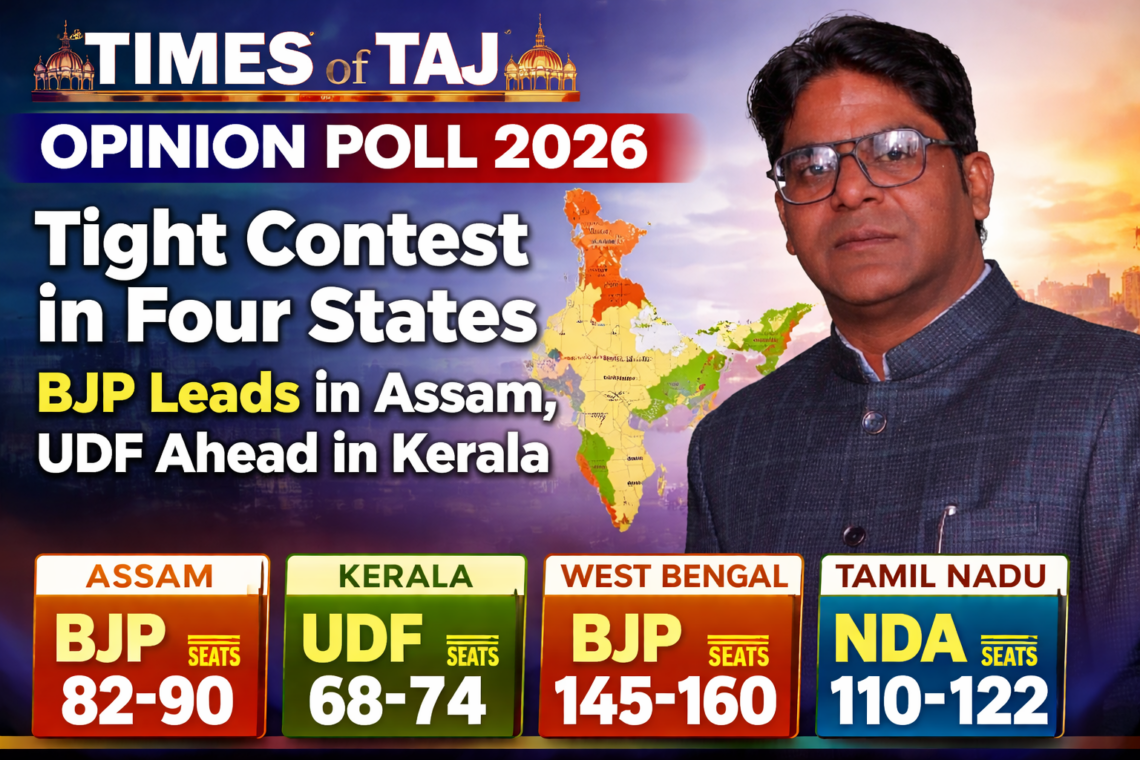 Times of Taj ओपिनियन पोल 2026: चार राज्यों में कड़ा मुकाबला, असम में BJP आगे, केरल में UDF को बढ़त