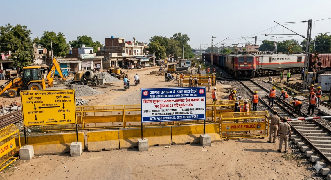 रायभा-अछनेरा रेल फाटक 16 पर 24 घंटे रहेगा ट्रैफिक बंद, वैकल्पिक मार्ग जारी
