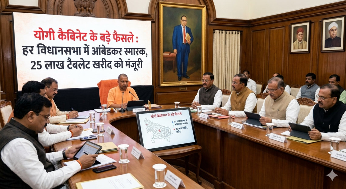 योगी कैबिनेट का बड़ा फैसला: हर विधानसभा में विकसित होंगे आंबेडकर स्मारक, 25 लाख टैबलेट खरीद को मंजूरी