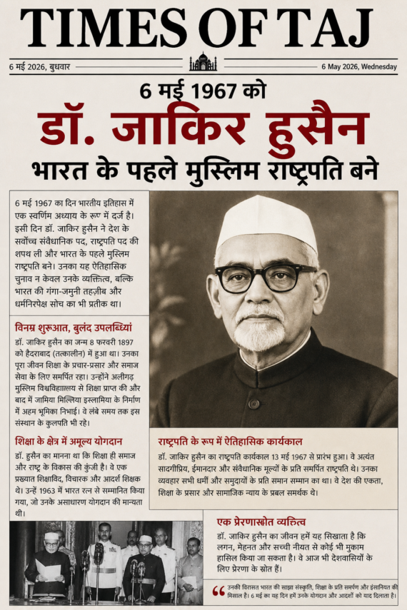 6 मई 1967: जब डॉ ज़ाकिर हुसैन बने भारत के पहले मुस्लिम राष्ट्रपति
