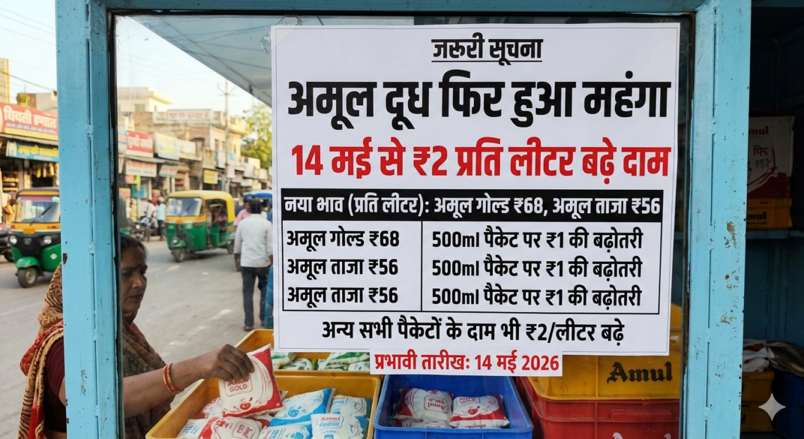 अमूल दूध फिर हुआ महंगा, 14 मई से ₹2 प्रति लीटर बढ़े दाम