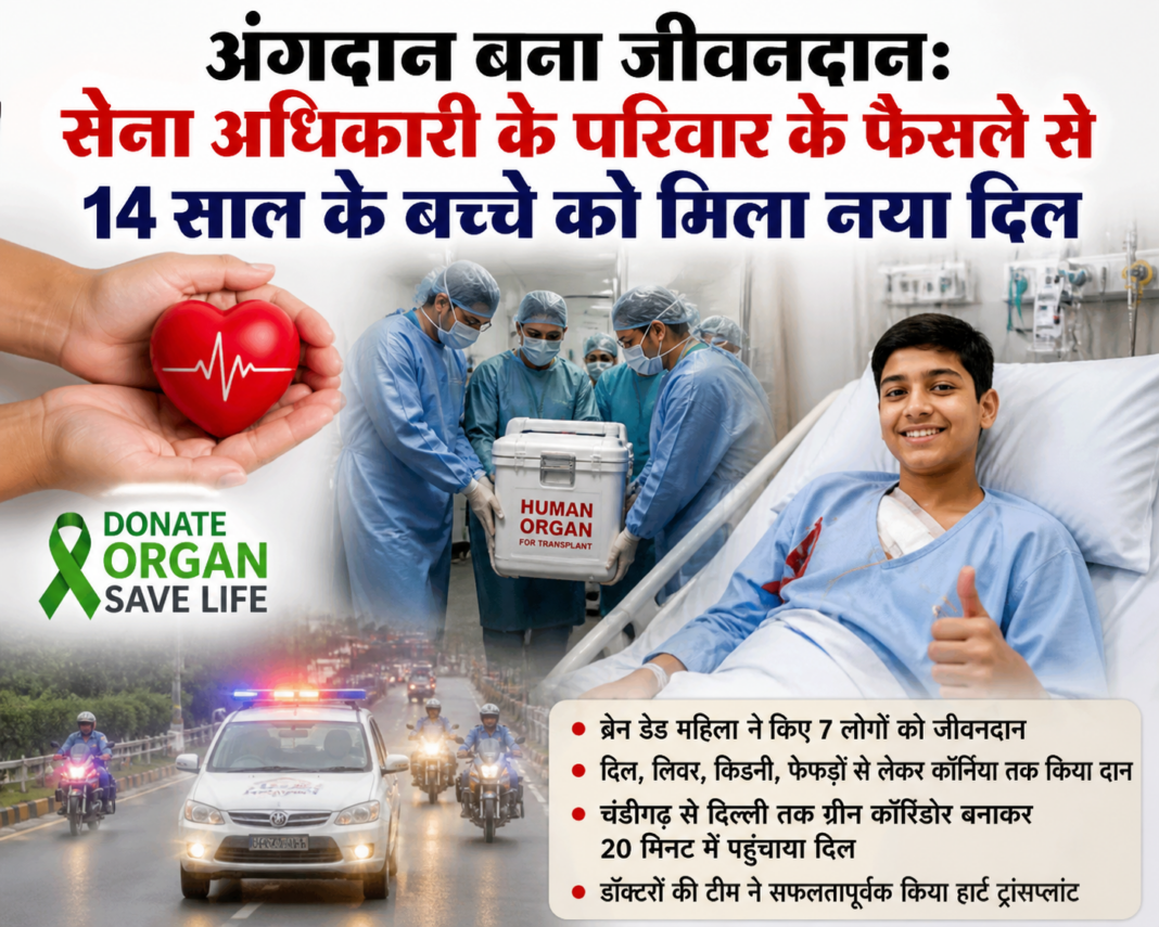 अंगदान बना जीवनदान: सेना अधिकारी के परिवार के फैसले से 14 साल के बच्चे को मिला नया दिल