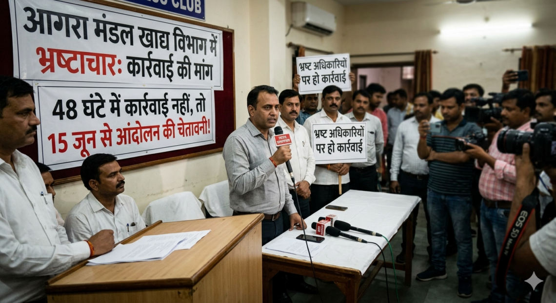 आगरा मंडल खाद्य विभाग में भ्रष्टाचार के आरोप, 48 घंटे में कार्रवाई न होने पर 15 जून से आंदोलन की चेतावनी