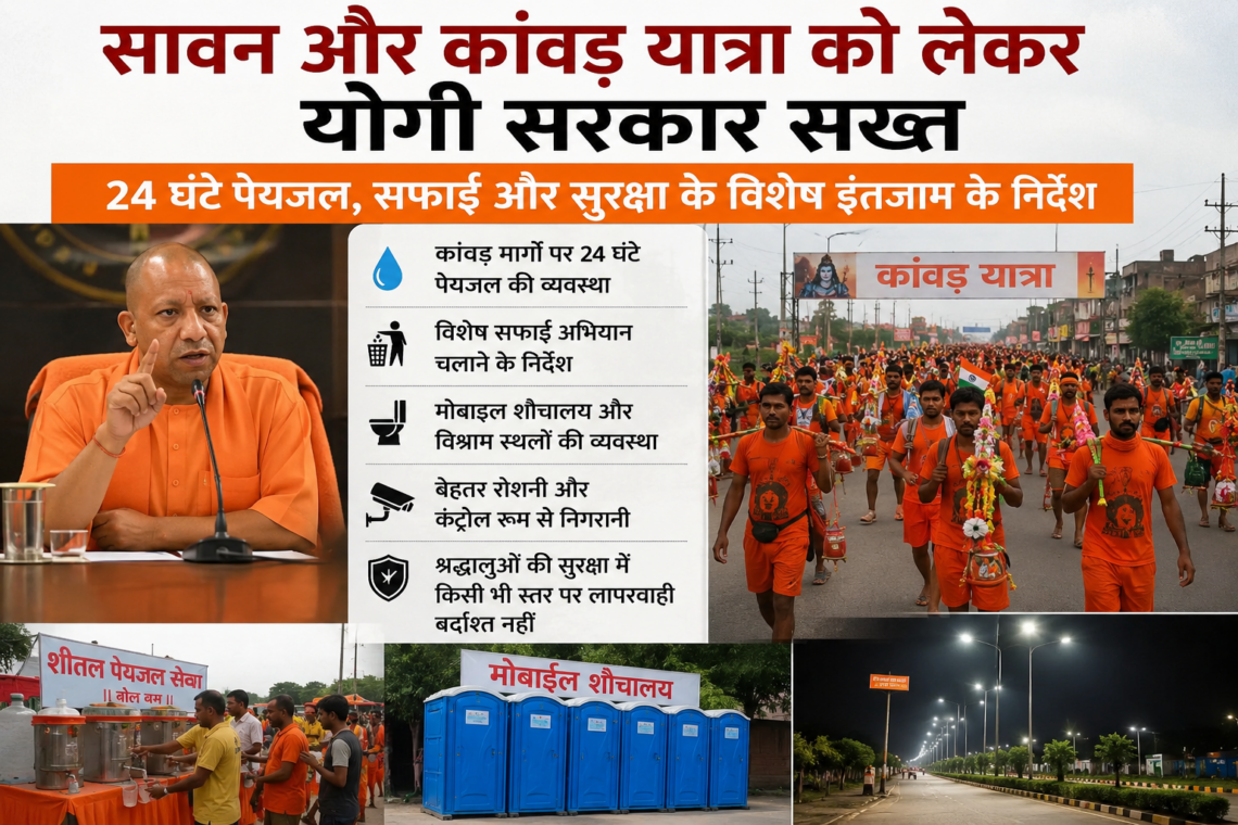 सावन और कांवड़ यात्रा को लेकर योगी सरकार सख्त, 24 घंटे पेयजल, सफाई और सुरक्षा के विशेष इंतजाम के निर्देश