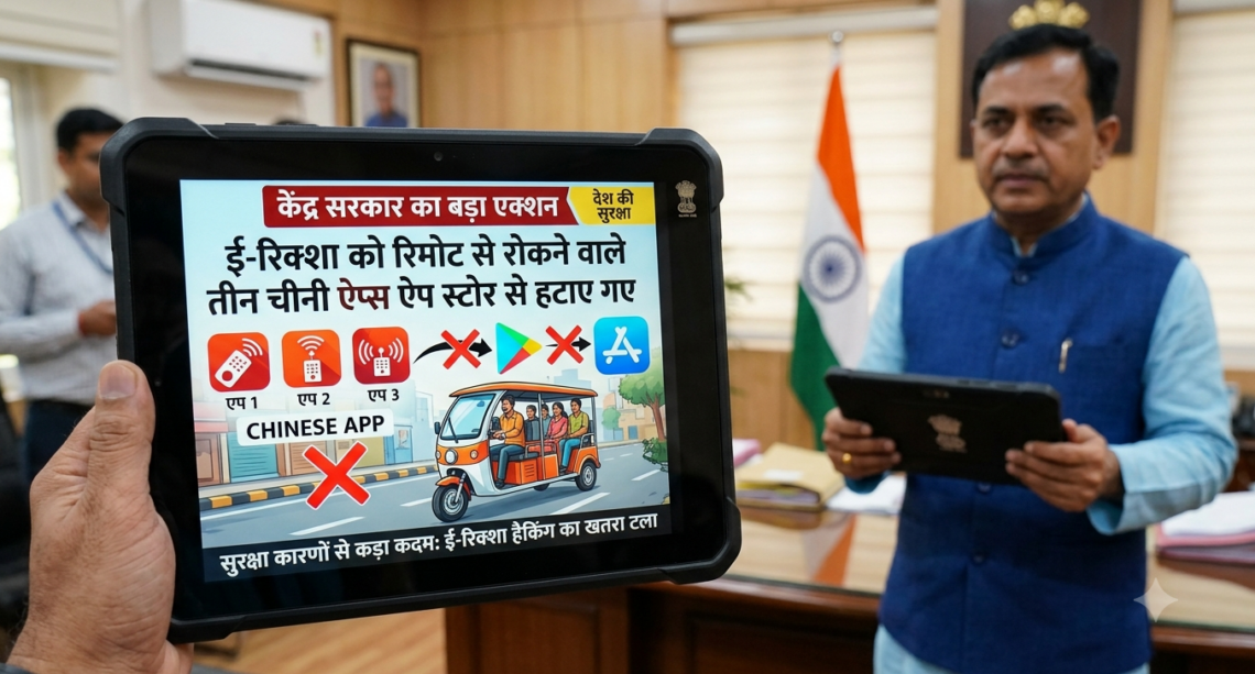 केंद्र सरकार का बड़ा एक्शन: ई-रिक्शा को रिमोट से रोकने वाले तीन चीनी ऐप्स ऐप स्टोर से हटाए गए