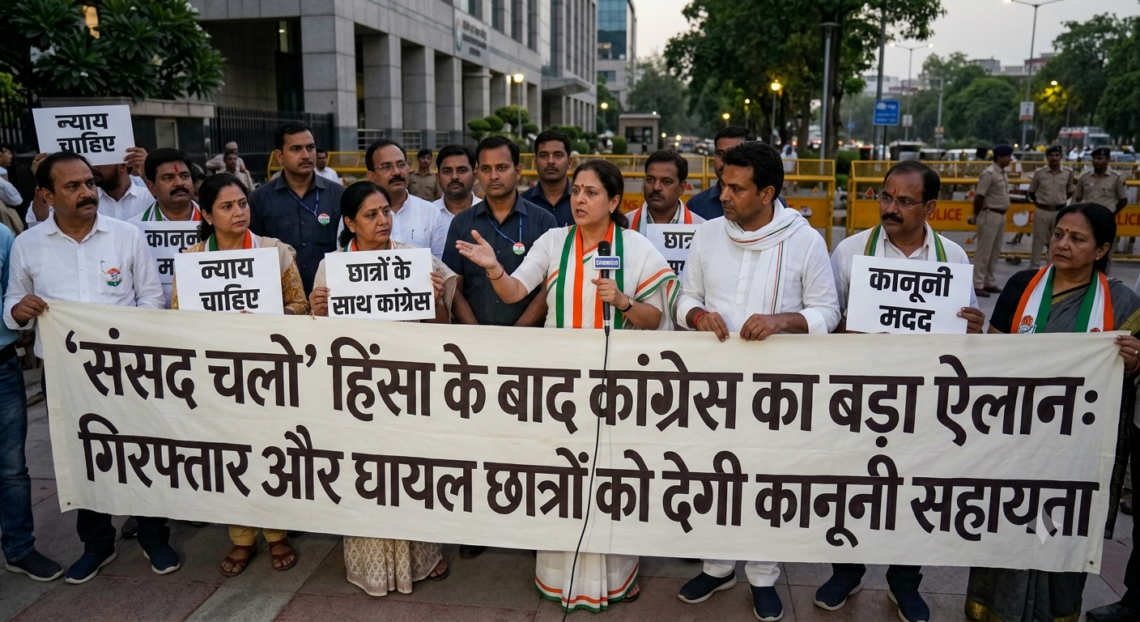 ‘संसद चलो’ हिंसा के बाद कांग्रेस का बड़ा ऐलान: गिरफ्तार और घायल छात्रों को देगी कानूनी सहायता