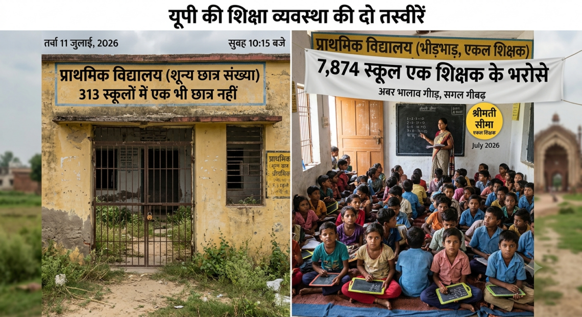 यूपी की शिक्षा व्यवस्था की दो तस्वीरें: 313 स्कूलों में एक भी छात्र नहीं, 7,874 स्कूल एक शिक्षक के भरोसे