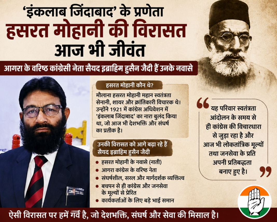 ‘इंकलाब जिंदाबाद’ के प्रणेता हसरत मोहानी की विरासत आज भी जीवंत, आगरा के वरिष्ठ कांग्रेसी नेता सैयद इब्राहिम हुसैन जैदी हैं उनके नवासे