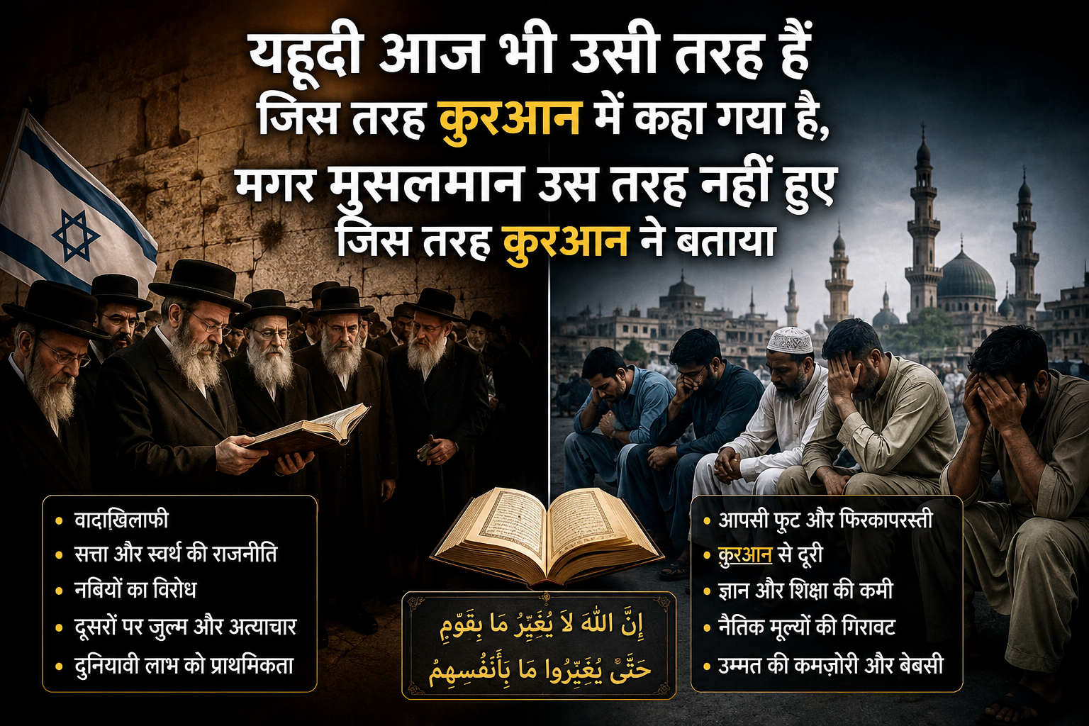 यहूदी आज भी उसी तरह हैं जिस तरह क़ुरआन में कहा गया है, मगर मुसलमान उस तरह नहीं हुए जिस तरह क़ुरआन ने बताया