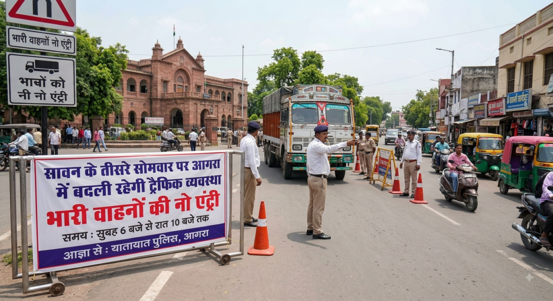 सावन के तीसरे सोमवार पर आगरा में बदली रहेगी ट्रैफिक व्यवस्था, भारी वाहनों की नो एंट्री