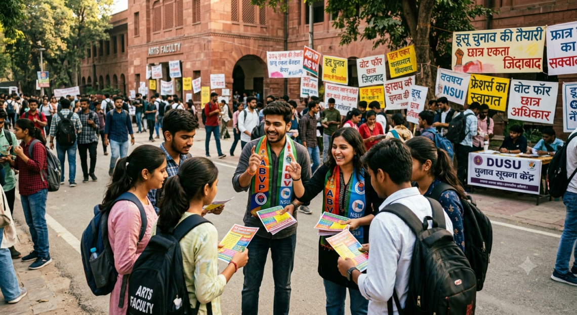 डूसू चुनाव की आहट से दिल्ली विश्वविद्यालय में गर्माया कैंपस, फ्रेशर्स पर छात्र संगठनों की ख़ास नज़र