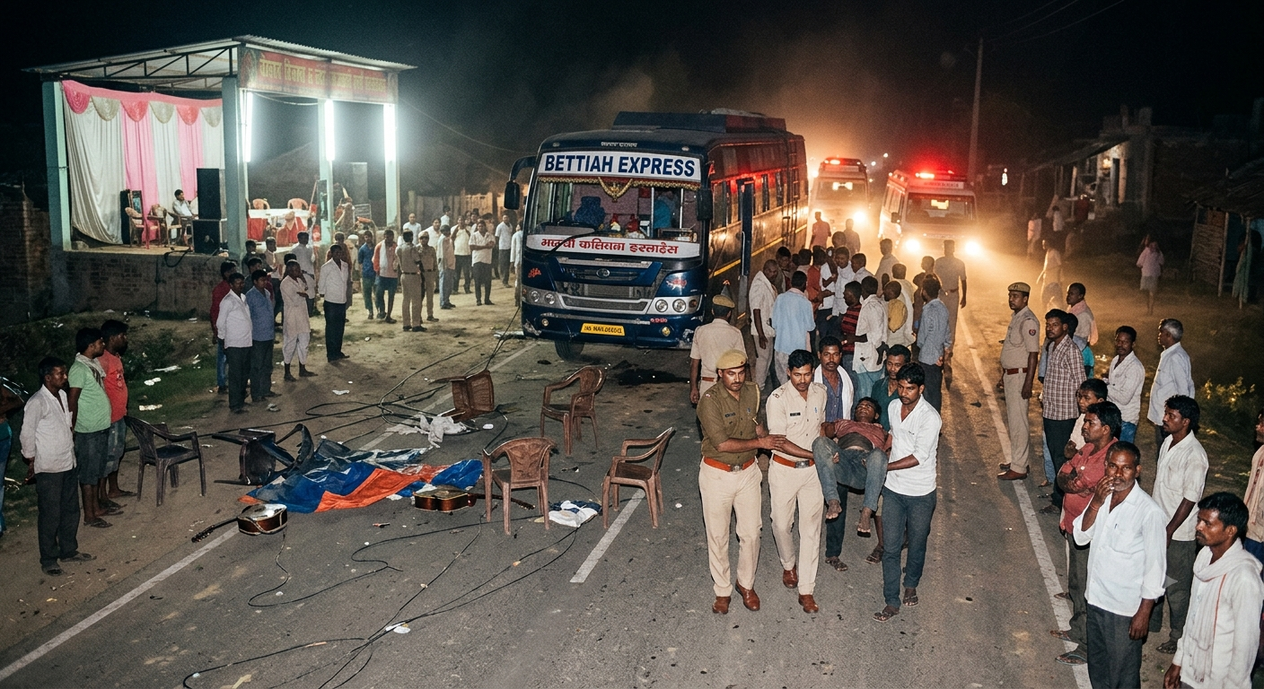 बेतिया में दर्दनाक सड़क हादसा: ऑर्केस्ट्रा देख रहे लोगों को बस ने रौंदा, पांच की मौत