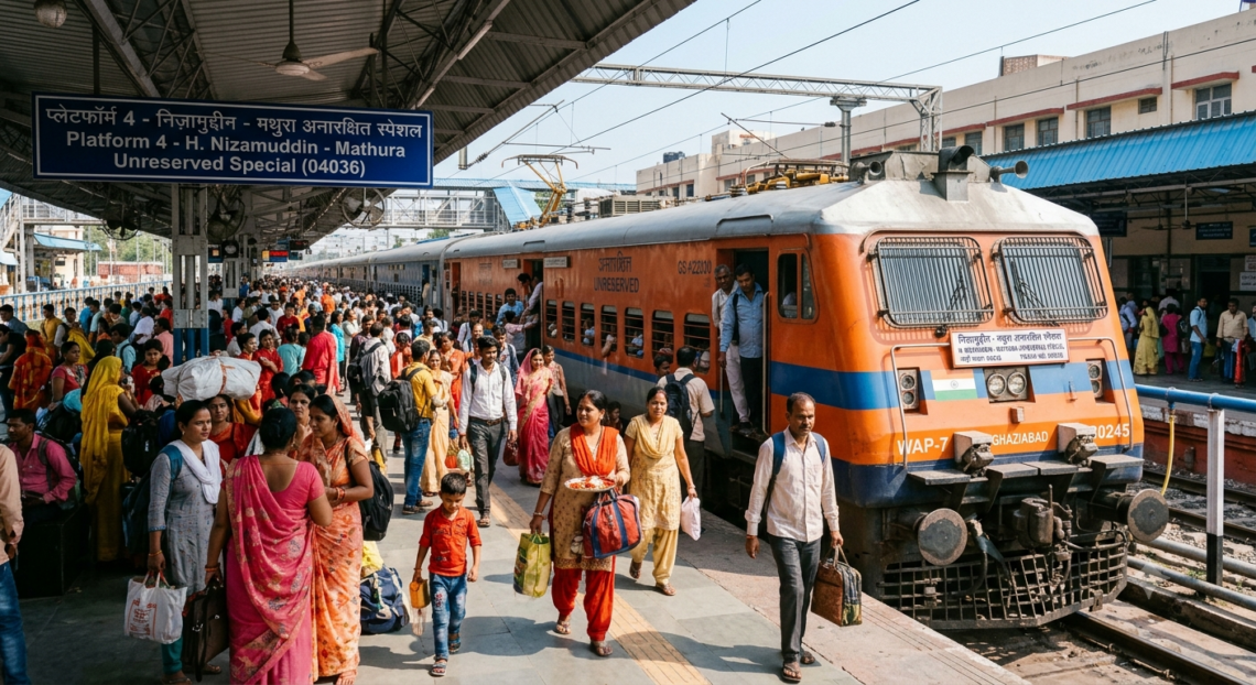 रक्षाबंधन पर निज़ामुद्दीन –मथुरा के बीच चलेगी अनारक्षित स्पेशल ट्रेन