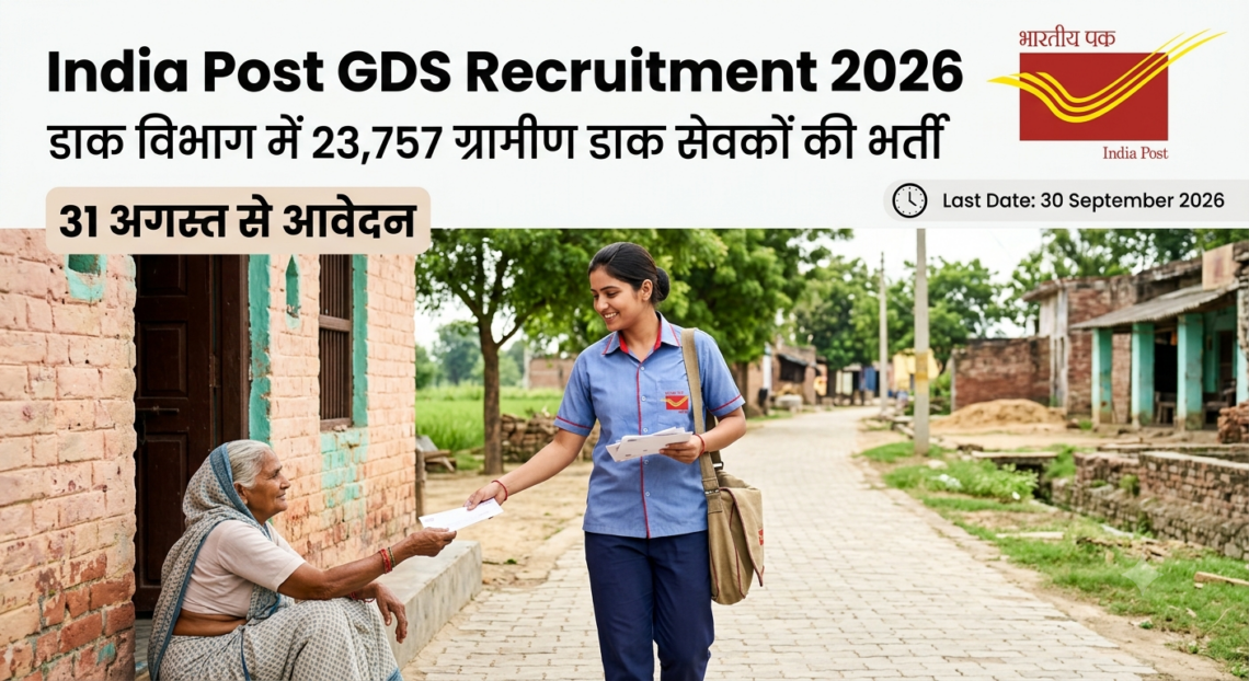 India Post GDS Recruitment 2026: डाक विभाग में 23,757 ग्रामीण डाक सेवकों की भर्ती, 31 अगस्त से आवेदन