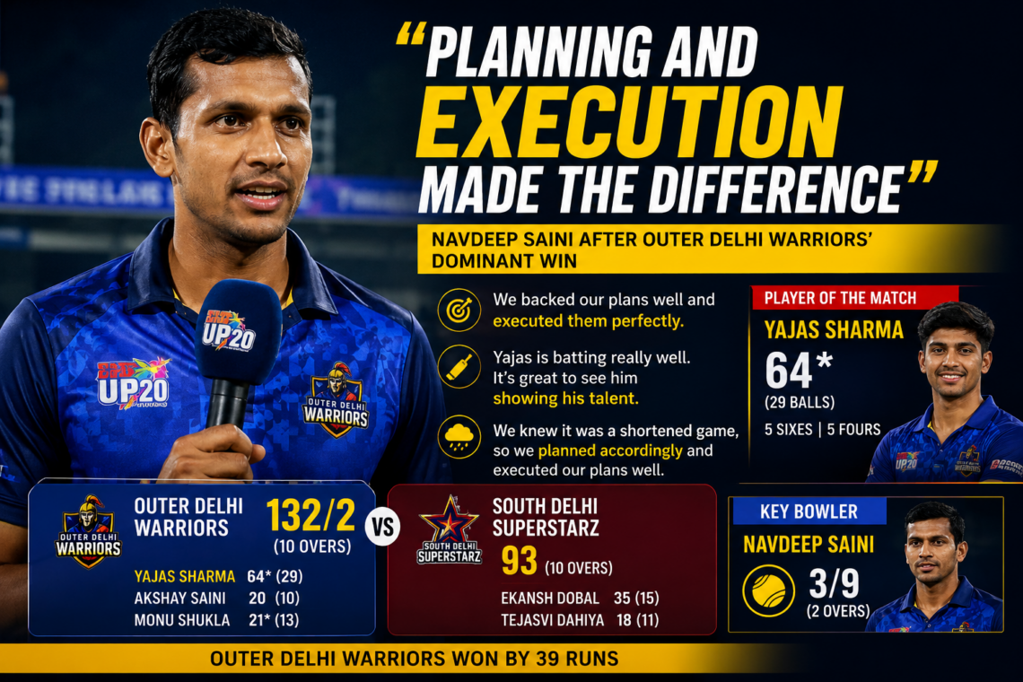“Planning and Execution Made the Difference”: Navdeep Saini After Outer Delhi Warriors’ Dominant Win