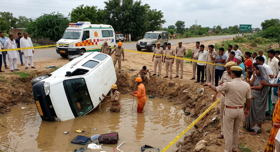 धौलपुर में दर्दनाक हादसा: पानी के गड्ढे में पलटी इको वैन, 4 की मौत