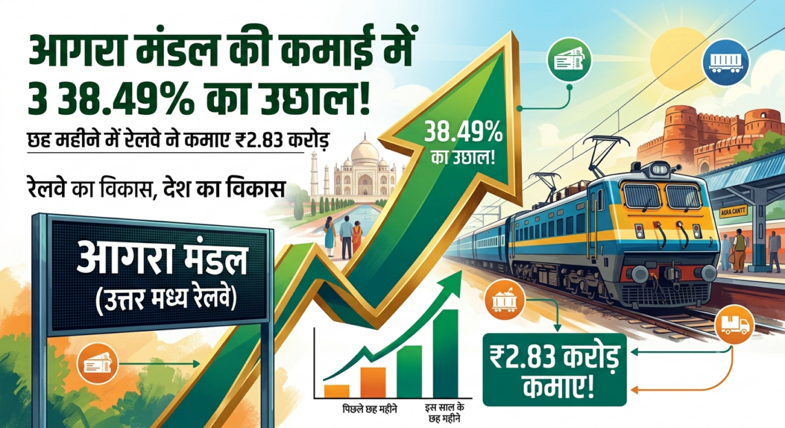 आगरा मंडल की कमाई में 38.49% का उछाल! छह महीने में रेलवे ने कमाए ₹2.83 करोड़