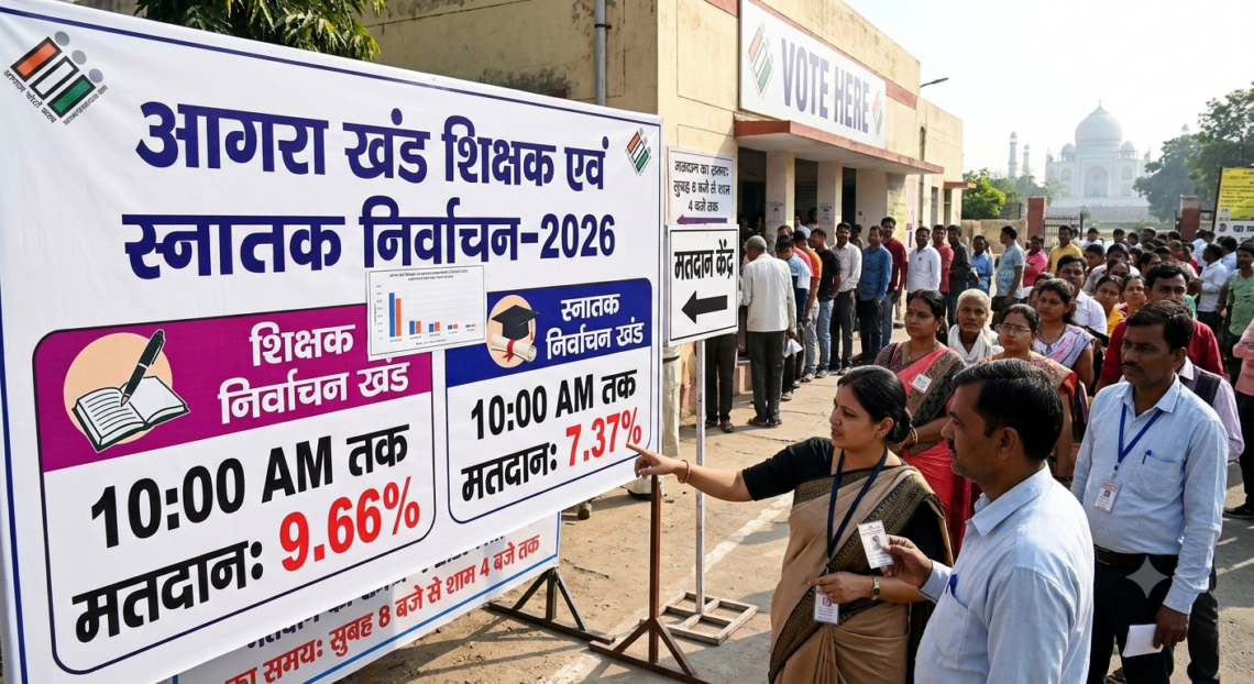 आगरा खंड शिक्षक निर्वाचन में 10 बजे तक 9.66% मतदान, स्नातक में 7.37 फीसदी वोटिंग