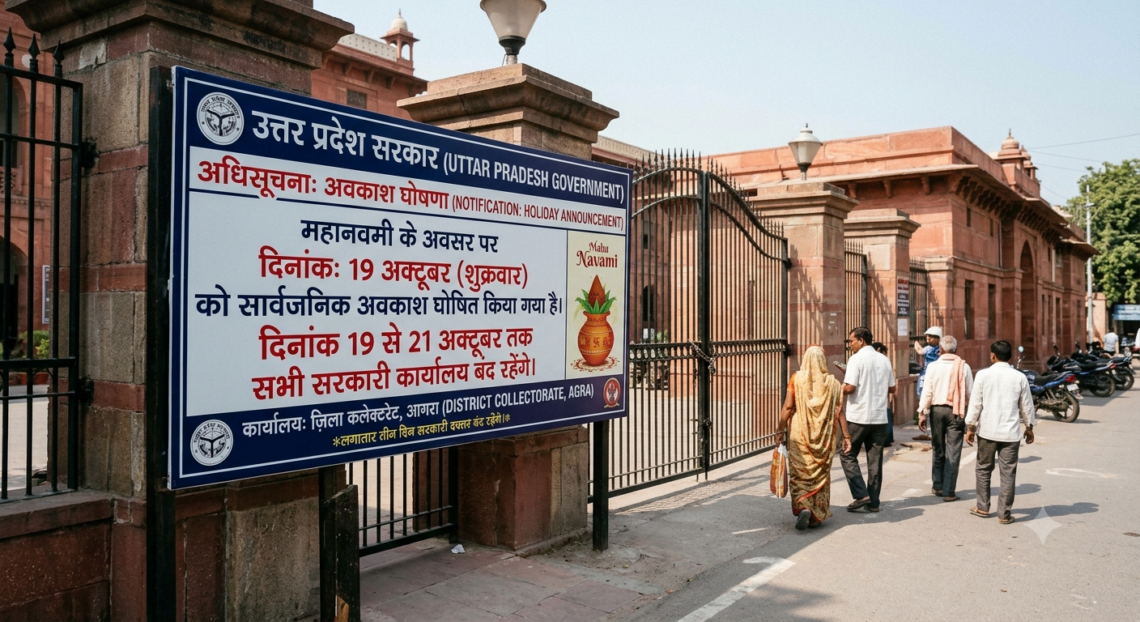 यूपी में 19 अक्टूबर को महानवमी की छुट्टी घोषित, लगातार तीन दिन बंद रहेंगे सरकारी दफ्तर