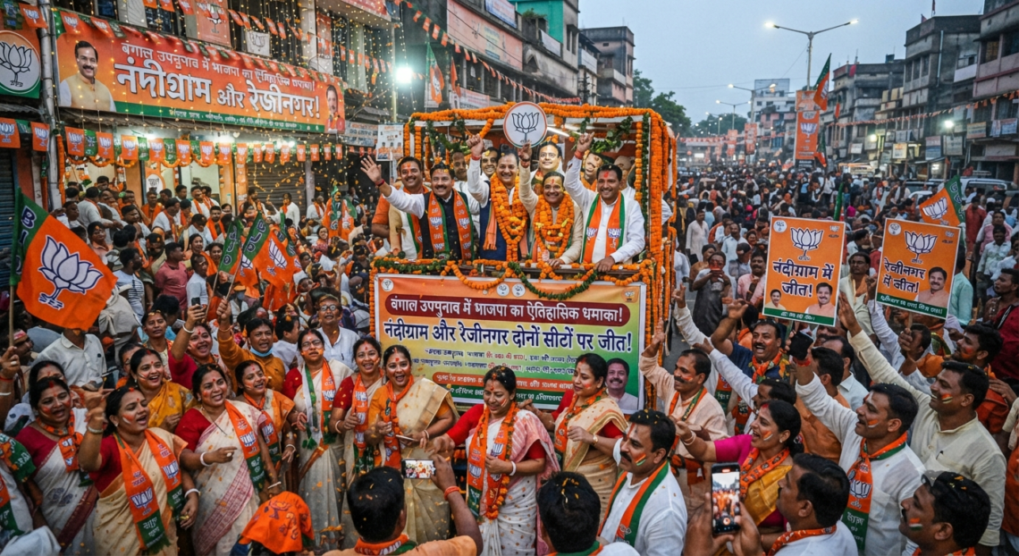 बंगाल उपचुनाव में भाजपा का बड़ा धमाका, नंदीग्राम और रेजीनगर दोनों सीटों पर जीत