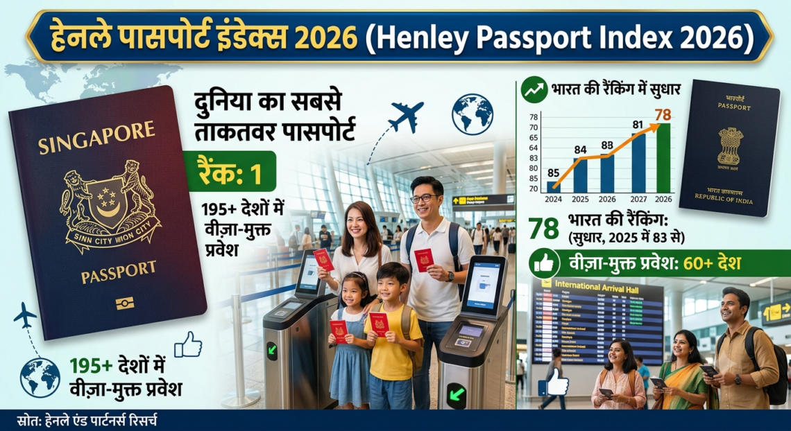 Henley Passport Index 2026: दुनिया में सिंगापुर का पासपोर्ट सबसे ताकतवर, भारत की रैंकिंग में सुधार