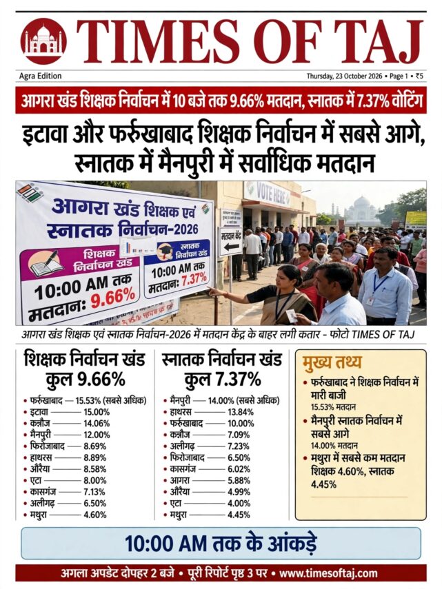 आगरा खंड शिक्षक निर्वाचन में 10 बजे तक 9.66% मतदान, स्नातक में 7.37 फीसदी वोटिंग