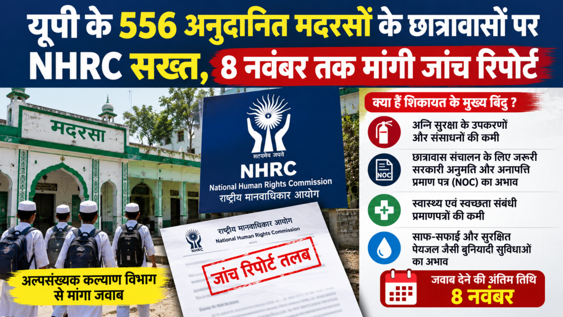 यूपी के 556 अनुदानित मदरसों के छात्रावासों पर NHRC सख्त, 8 नवंबर तक मांगी जांच रिपोर्ट